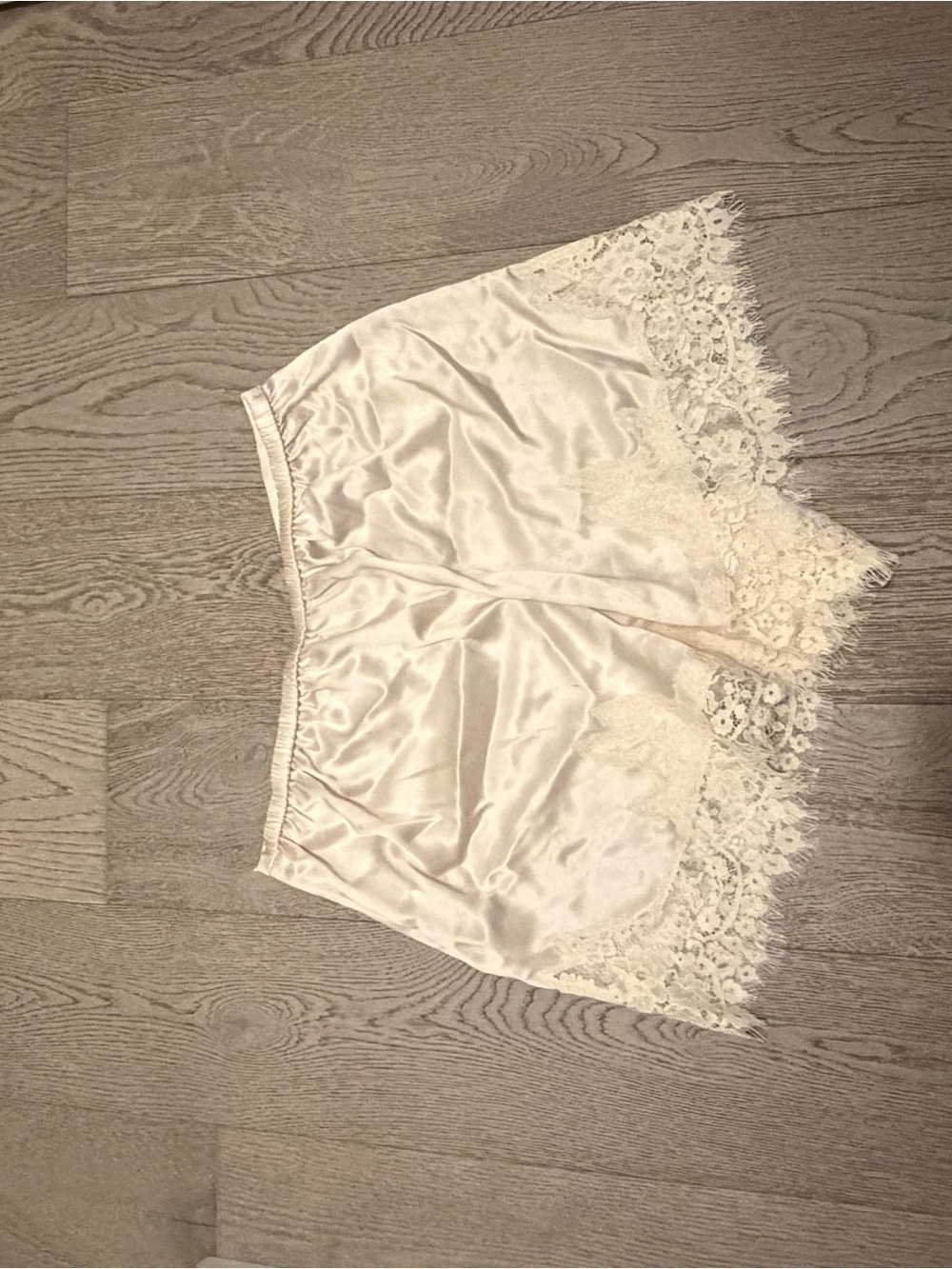 Reformation Cream Satin Lace-Trim Sleep Shorts
